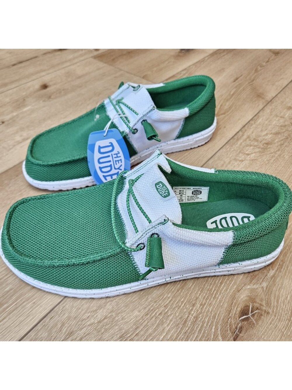 Hey Dude Mens Wally Tri Varsity Mesh Green / White Shoes Comfort College Mens 15